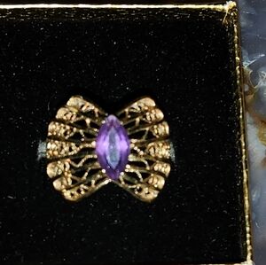 SOLD 14kt Gold Womens Filigree Ring with Amethyst Stone